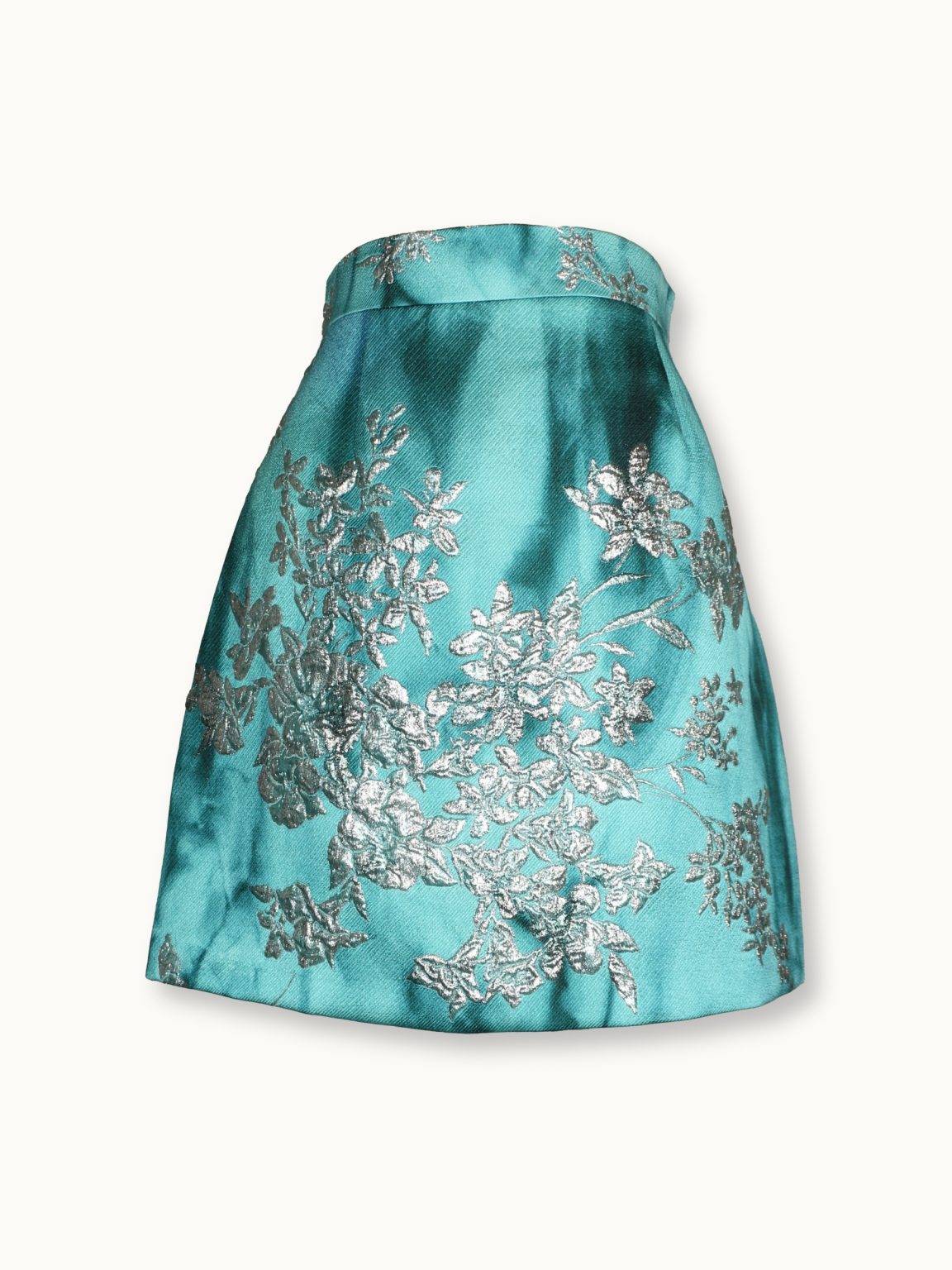 Jade Bloom Green Jacquard Mini Skirt | SAFIRO